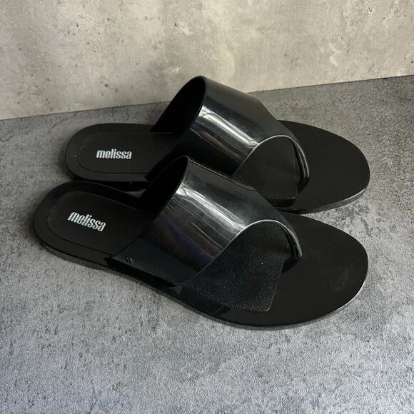 MELISSA Essential Chic Black Water Resistant Flip Flop Size 8 - Picture 12 of 16